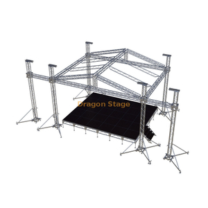 Sistema de plataformas de escenario Modular para fiestas móviles portátiles de aluminio 9,76x6,1 m Altura 0,8-1,2 m con 2 escaleras con armazón de altavoz de techo 11x8x7m