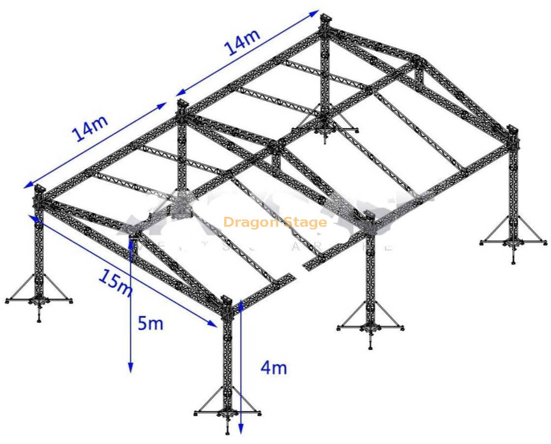 Armazón de iluminación cuadrado portátil de aluminio personalizado con espita de 290 mm con estructura de techo triangular los 28x15x4m 