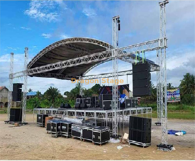 Sistema de armadura de espita de aluminio con techo curvo para eventos, conciertos, 12x10x9m