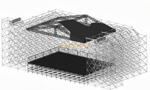 Sistema de escenario para conciertos Ringlock de 14x10 m con techo de pico de aluminio, alas LED de 6 m y soportes Line Array