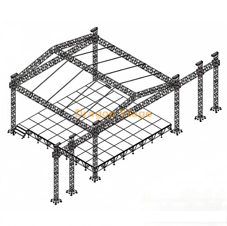 Sistema de truss para escenario de música en vivo con iluminación y pantalla LED de 8x8x8m