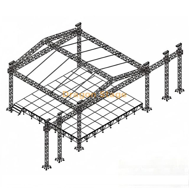 Sistema de truss para escenario de música en vivo con iluminación y pantalla LED de 8x8x8m