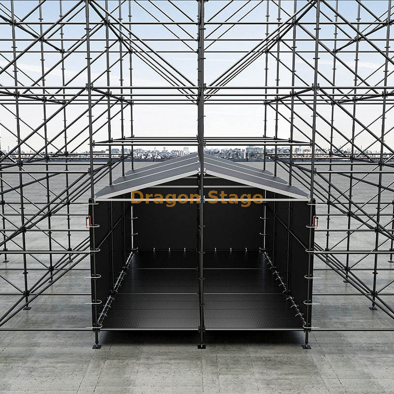 Cabina FOH Ringlock híbrida incorporada de 4x6 m con marco de techo de aluminio para DJ y cabina de control