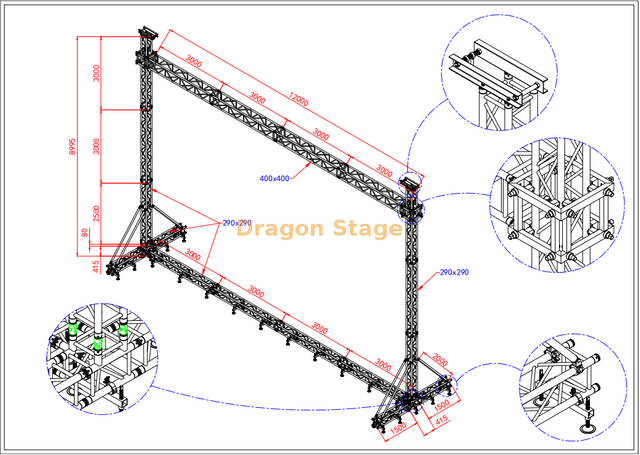 Sistema de armadura porta móvil de aluminio resistente con pantalla LED de 12x8,5 m