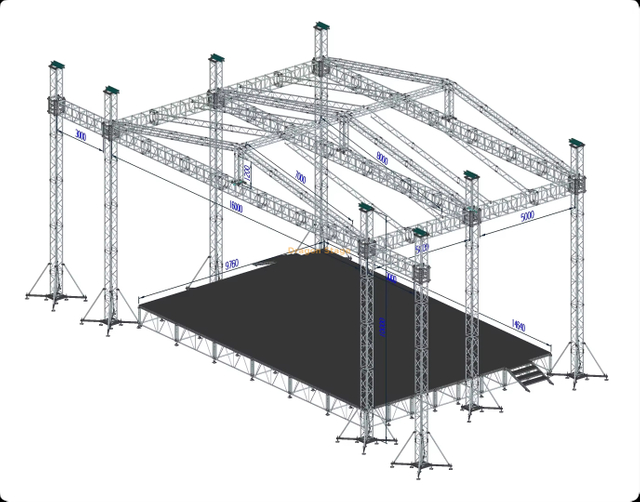 Sistema de truss profesional para escenario al aire libre a gran escala de 16x10x10m