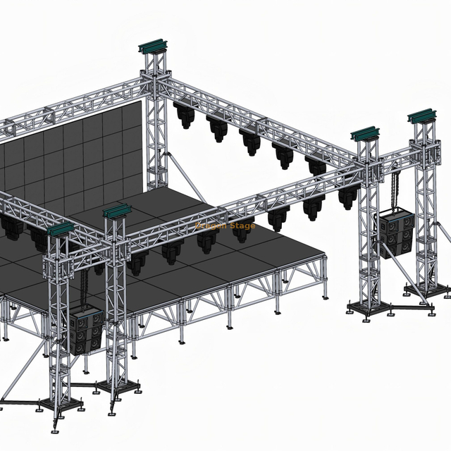 Sistema de armazón de escenario de aluminio de 6x6x4m con alas de altavoz de 2m - Equipo portátil para eventos