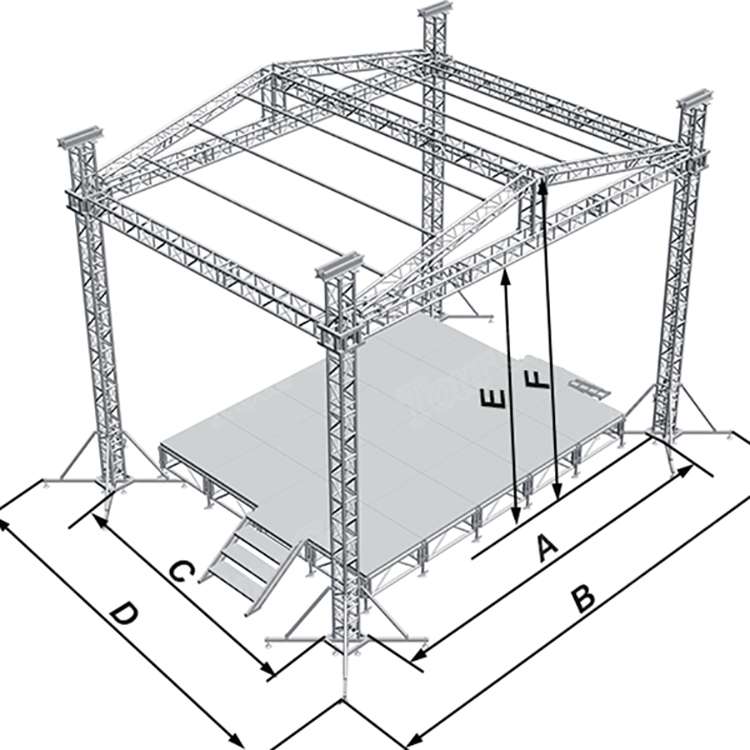 Diseño de truss de escenario de techo de caja al aire libre de aluminio para la venta 10x8x8m