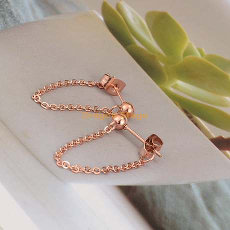 Pendientes de tuerca de cadena de acero inoxidable de oro rosa personalizados de accesorios de moda para mujer