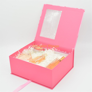 Caja de perfume de caja de regalo de embalaje de papel personalizado de lujo con ventana de pvc transparente
