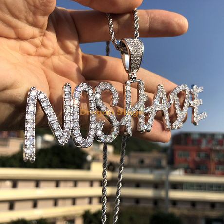 Collar con placa de nombre personalizado, piedras CZ completas, joyería personalizada de Hip Hop Ice Out