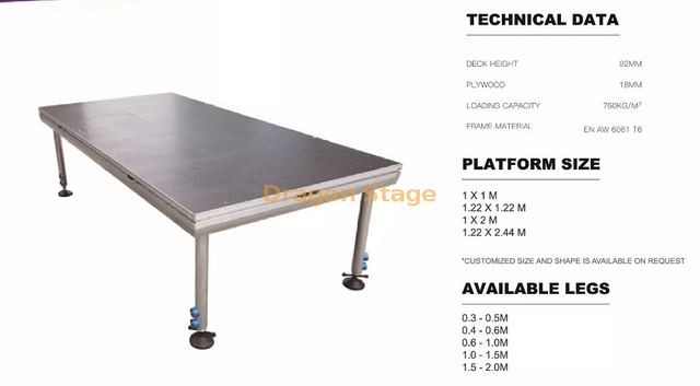 altura 0.6-1m de los 6x4m de la etapa portátil al aire libre del acontecimiento de la cerradura rápida de aluminio del 1x2m