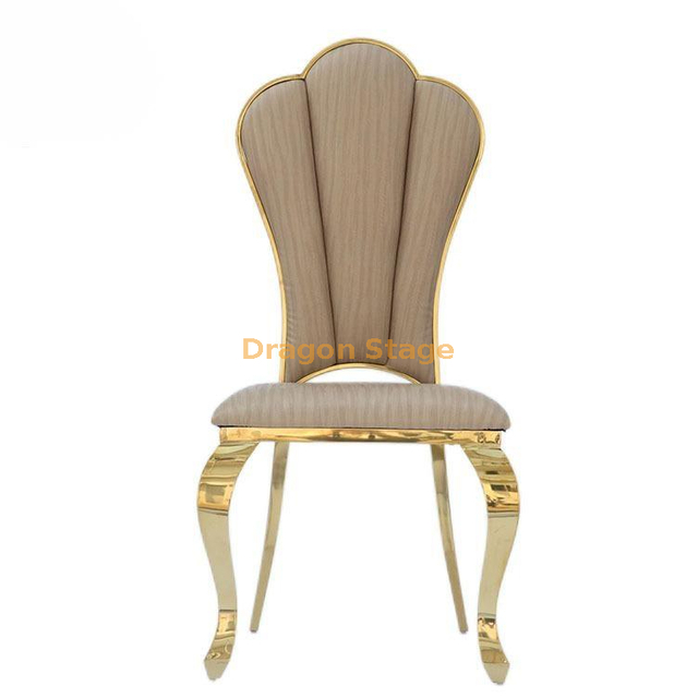 Silla de comedor italiana ligera y dorada de acero inoxidable, silla de salón, muebles de silla trasera de hotel, silla de comedor de hotel galvanizada en oro