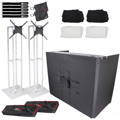 Totem TV Tótems de podio de escenario ajustables y plegables de acero blanco con paquete de estación de mesa para fachada de DJ