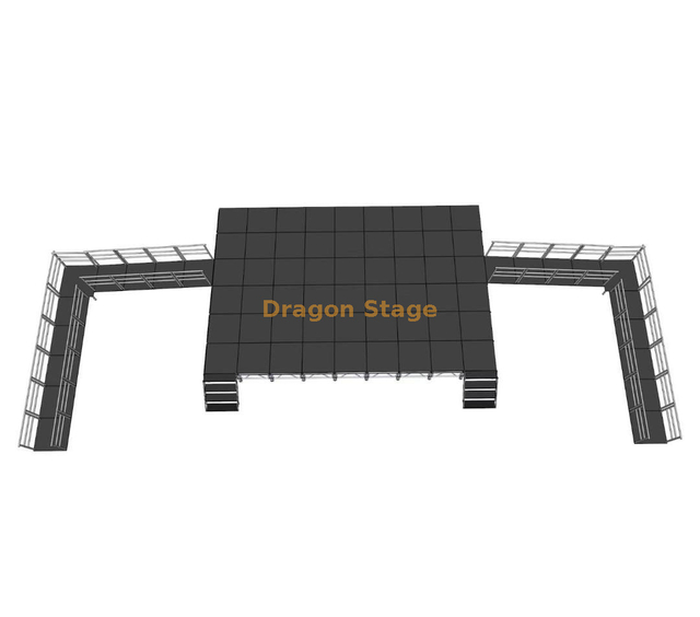Sistema de escenario de aluminio portátil profesional de 10,98x7,32 m con rampas ADA y 2 escaleras y altura ajustable de 0,8 a 1,2 m