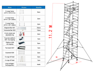 torre de andamio de escalera de aluminio de 45 grados de aluminio del 1.35x2x11.28m
