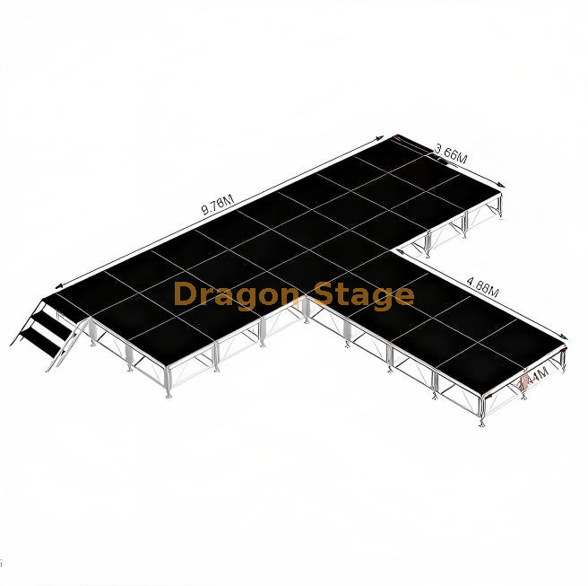 Escenario de concierto profesional de aluminio en forma de T de 9,76x8,54 m | Sistema de pasarela modular ajustable de 0,4 a 0,8 m