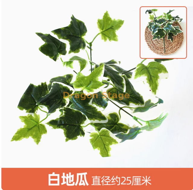 Plantas verdes, paredes de plantas simuladas, céspedes de plástico, balcones, fondos interiores, paredes de flores, pisos blancos plateados, hojas de melón, 1 rama