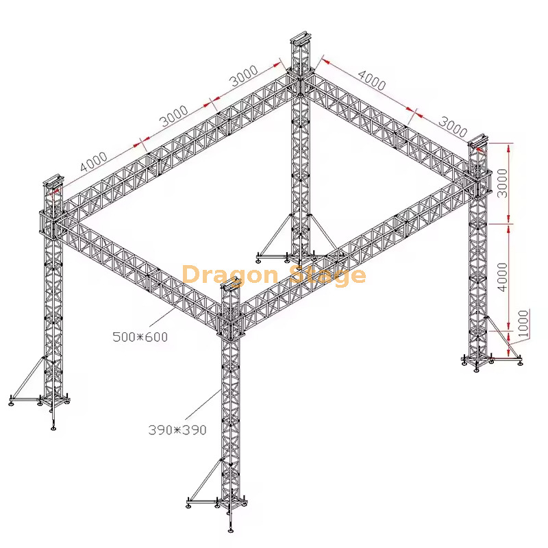 Sistema de armadura de iluminación de equipos de etapa de servicio pesado 10x7x8m