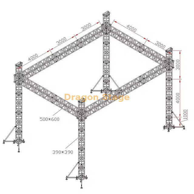 Sistema de armadura de iluminación de equipos de etapa de servicio pesado 10x7x8m
