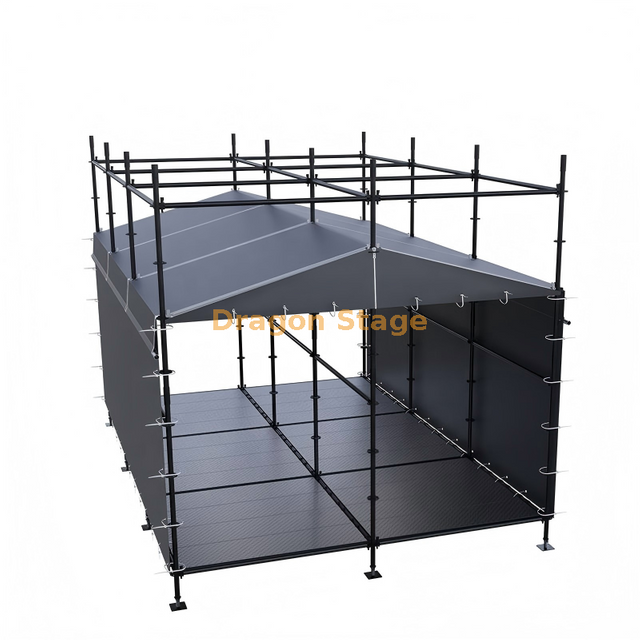 Cabina de control FOH híbrida Ringlock de 4x6 m con marco de techo de aluminio y cortinas climáticas