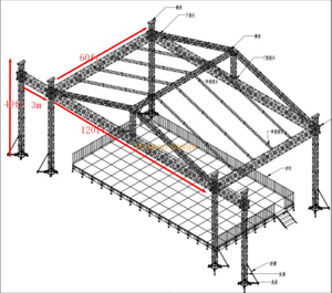 Escenario de concierto grande de 36 x 18 x 12 m con sistema de vigas de techo de varias torres – 120 x 60 x 40 pies