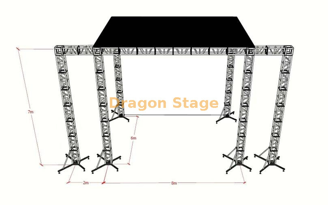 Sistema de escenario con armazón de techo de aluminio de 8x6x7m con alas de 2m y cubierta (armazón con pernos de 300 mm)