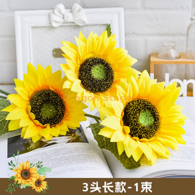 Simulación de girasol Simulación de girasol Adorno de flores Flower Flower Flower Engineering Flower Plastic Tres cabezas de longitud de longitud 1 paquete - longitud 90 cm