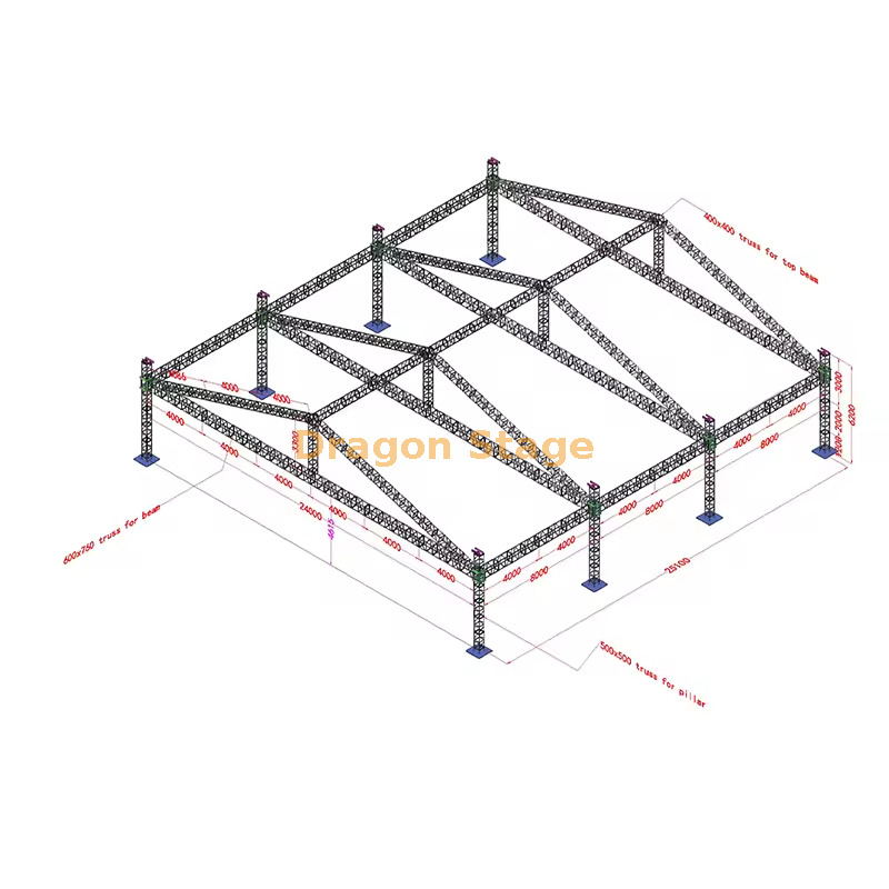 Sistema de armazón de techo con pico cuadrado grande de 24x24 m (altura de 6 m, armazón de espiga de aluminio)