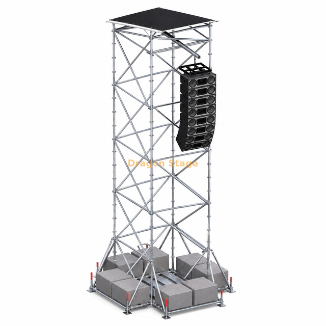 Torre colgante Ringlock Line Array de 2x2x10m con techo, lastre y plataforma de trabajo