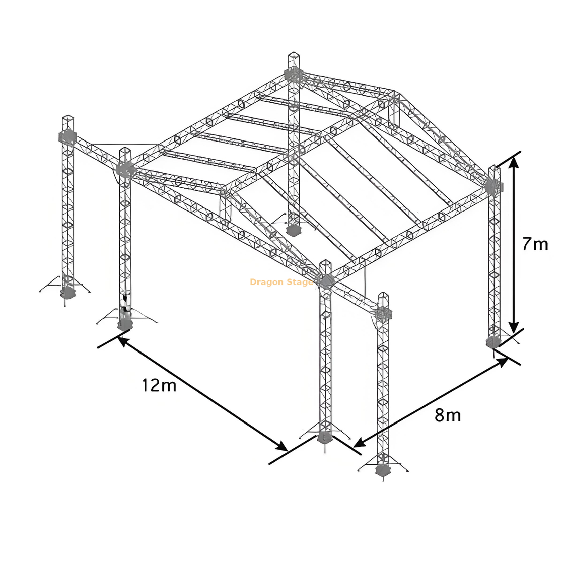 Techo de armadura de aleación de aleación de aluminio portátil de ajuste completo 12x8x7m con plataforma de madera de 4x8 pies