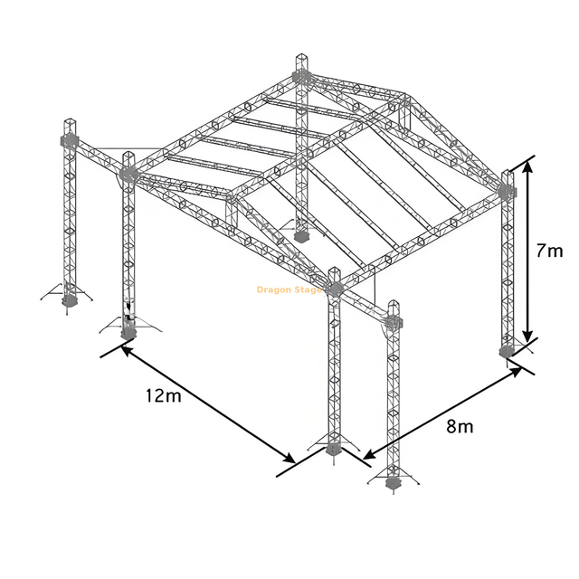 Techo de armadura de aleación de aleación de aluminio portátil de ajuste completo 12x8x7m con plataforma de madera de 4x8 pies