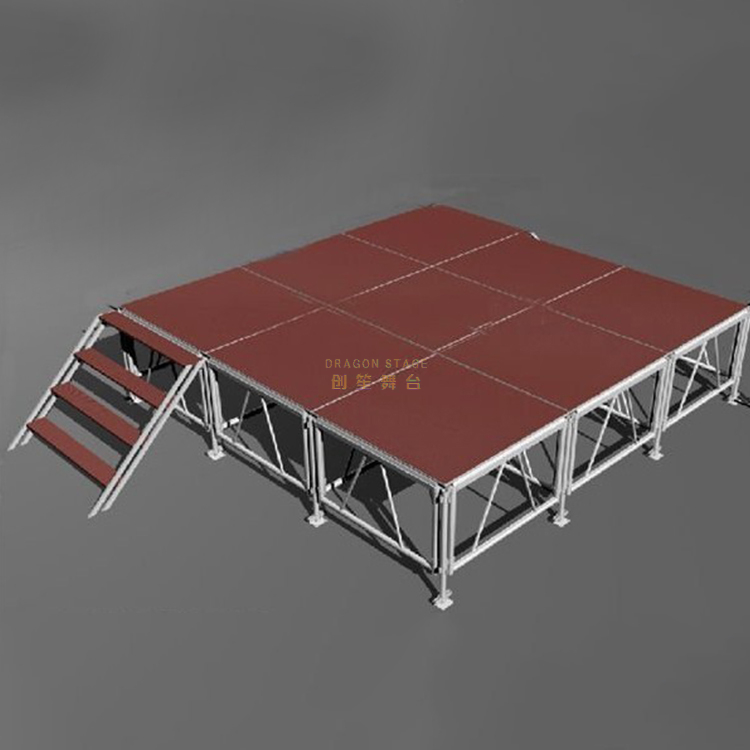 Pequeño escenario cuadrado ligero de aluminio 9 metros cuadrados Altura del escenario: 0,4-0,8 m con 2 escaleras