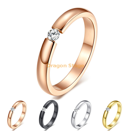 Anillos de bodas de compromiso chapados en oro de acero inoxidable para mujer, plata de 14K y 18K, personalizados para hombres y circones