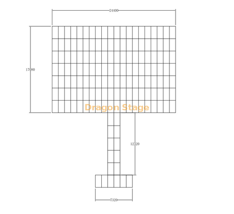 Escenario de aluminio para conciertos al aire libre 24,4x17,08m Etapa de pasarela 12,32x2,44m Etapa en forma de T 7,32x2,44m