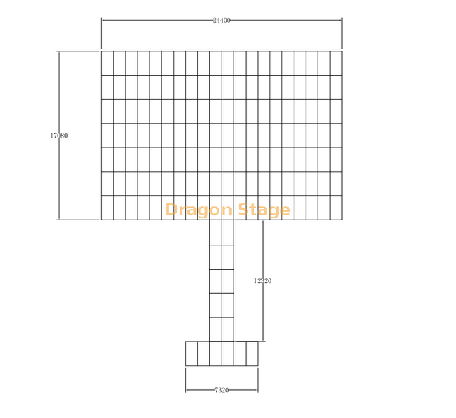 Escenario de aluminio para conciertos al aire libre 24,4x17,08m Etapa de pasarela 12,32x2,44m Etapa en forma de T 7,32x2,44m