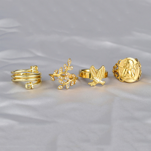 Venta al por mayor, anillo de dedo de hoja de cristal, joyería de acero inoxidable, anillos chapados en oro de 18 k ankh personalizados