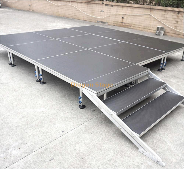 Escenario portátil de aluminio Quik Stage 4'x4' de 1,22x1,22 m con superficie antideslizante de polivinilo negro