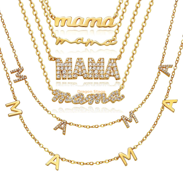 Collar con colgante de letra de mamá chapado en oro de acero inoxidable, joyería personalizada sin cuello con nombre personalizado