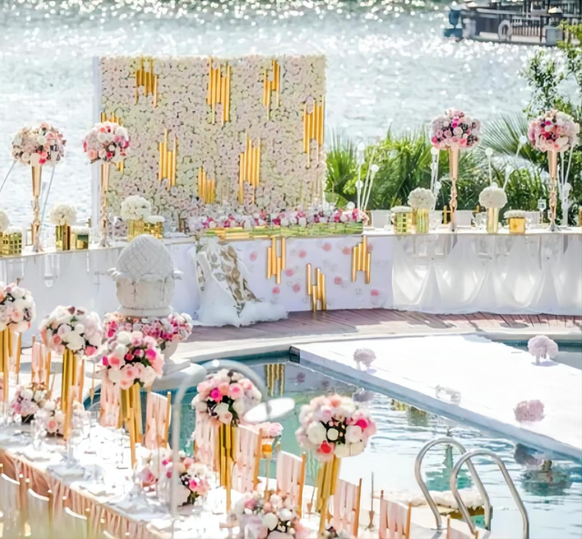 Escenario de plataforma de cristal de piscina de boda personalizado