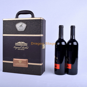 Caja de vino de cuero PU para dos botellas con logotipo de estampado en caliente