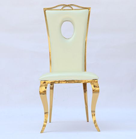 Sillas de comedor con soporte para villa, sillas con respaldo de cuero blanco, sillas plegables para bodas y sillas ahuecadas de acero inoxidable para bodas, venta al por mayor en stock