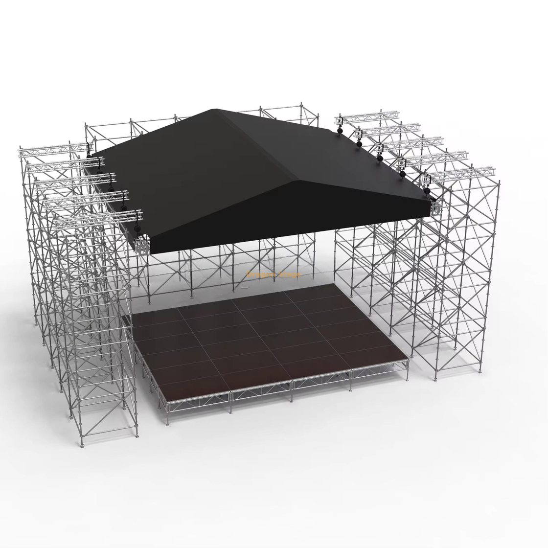 Sistema de armadura de techo piramidal de gran luz de 20x20m con 3 vigas de luz larga para sistema Layher