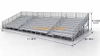 Sistema de asientos de tribuna Ringlock de 25x10 m con dos pasillos y barandillas de 3 lados