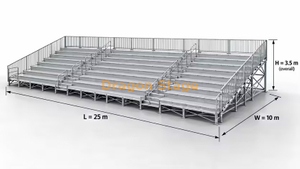 Sistema de asientos de tribuna Ringlock de 25x10 m con dos pasillos y barandillas de 3 lados