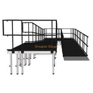 Rampa modular de aluminio para escenario de eventos, con retroceso de 9,82x3,23 m, para acceso en silla de ruedas y carga de equipos de concierto