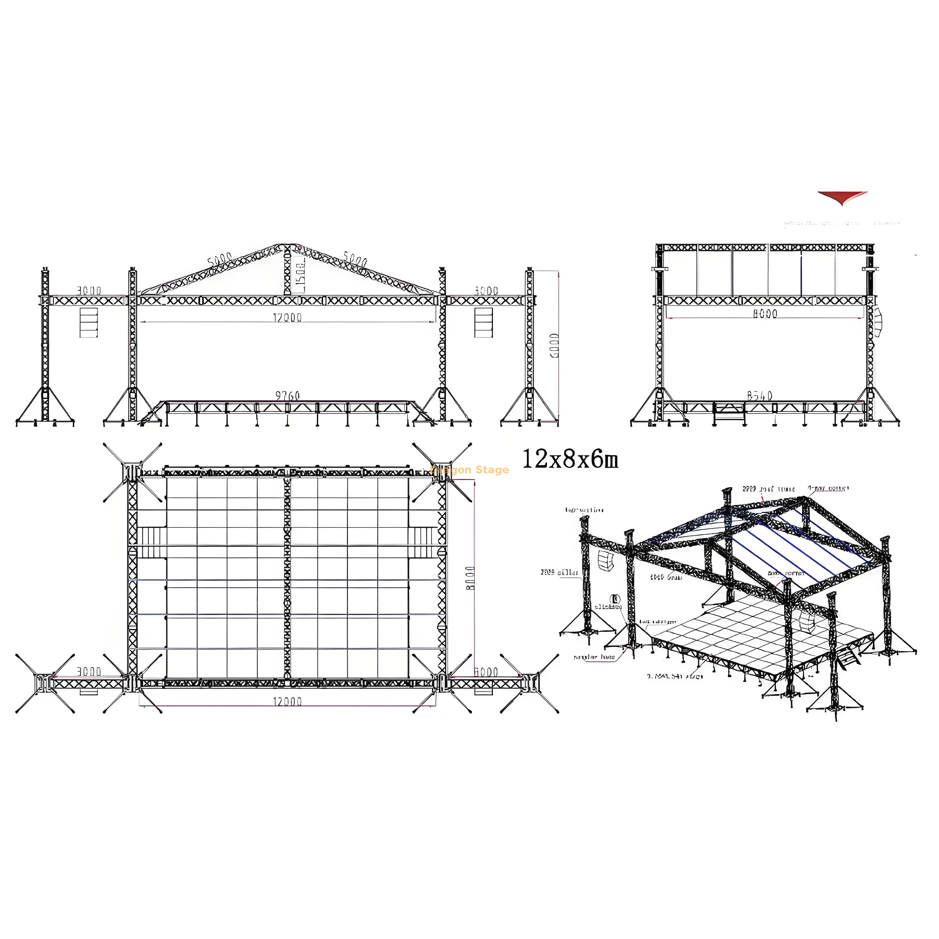 Sistema de armadura de techo colgado 12x8x6m