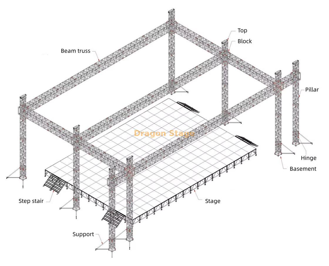 24x16x12m Estructura del marco de armadura de aluminio al aire libre para consertar con 2 m de armadura de matriz de línea