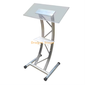 Podio moderno de acrílico transparente con marco de armadura de aluminio plateado